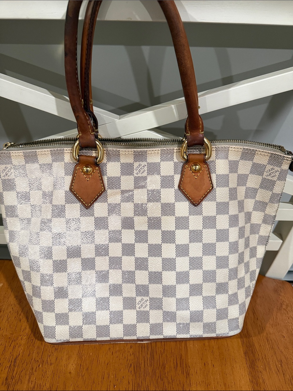 Louis Vuitton Damier Azur Canvas Tote in White and Brown